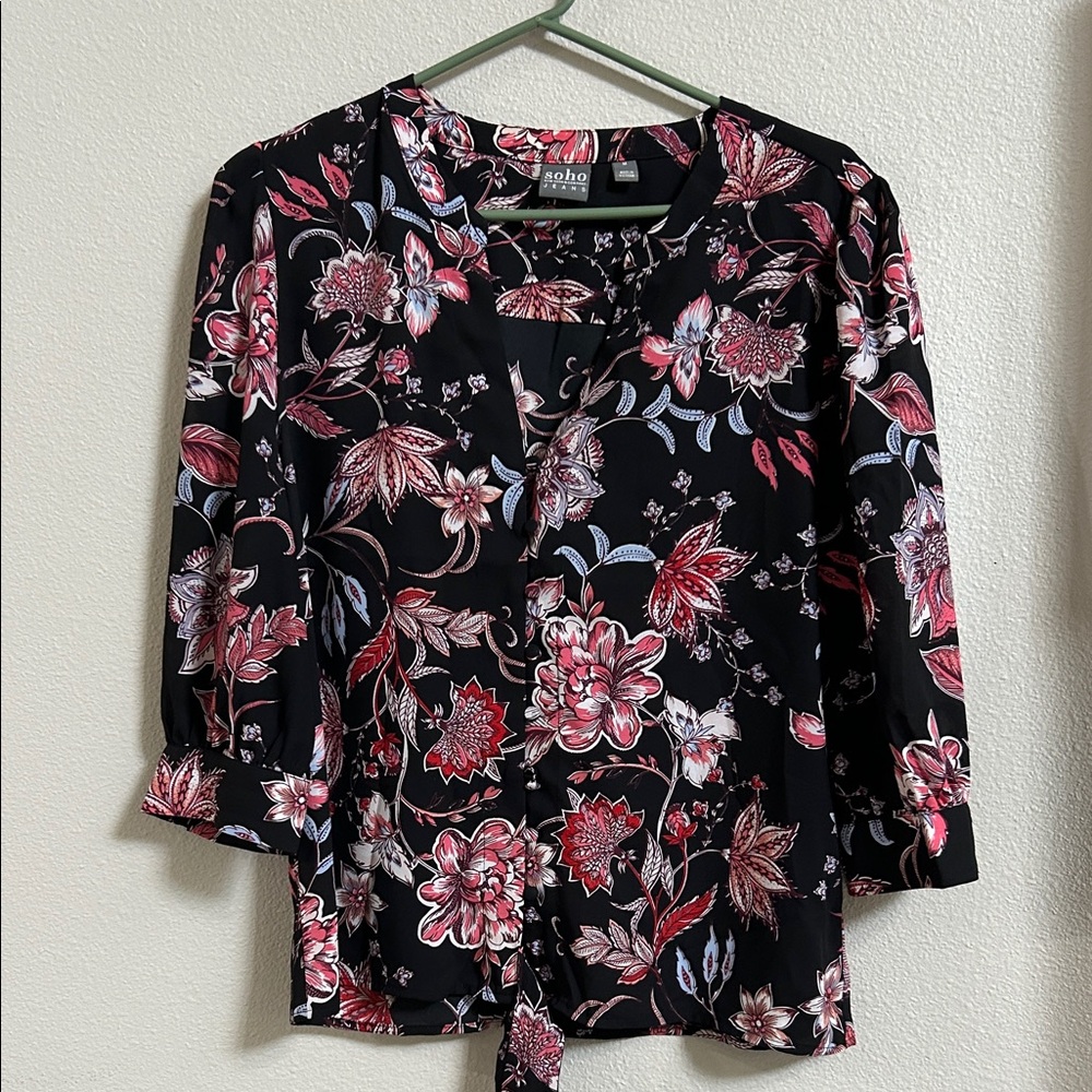 Soho Black and Red Floral Women's Blouse